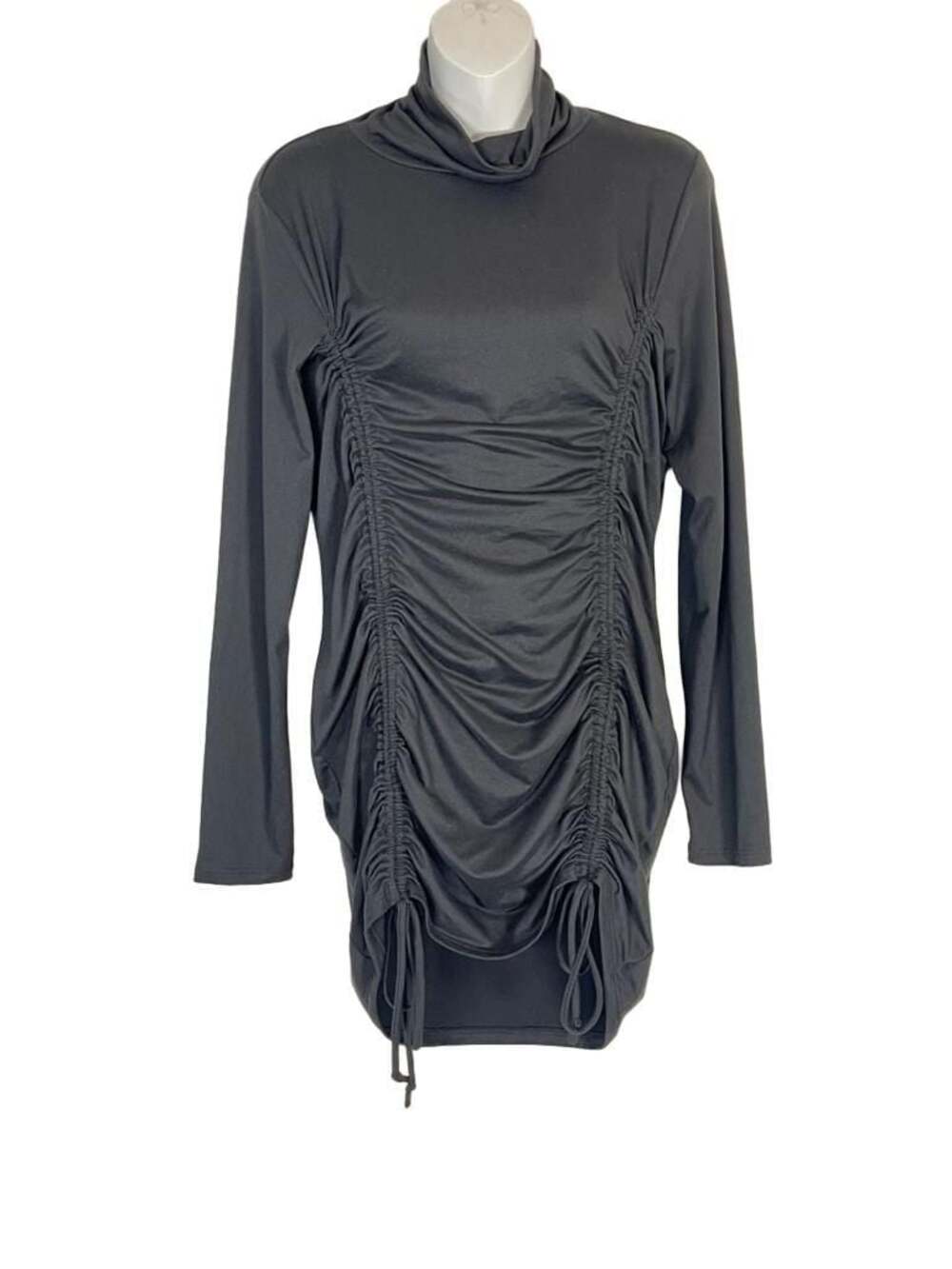 Fashion Nova Long Sleeve Mock Neck Ruched Drawstring Mini Dress